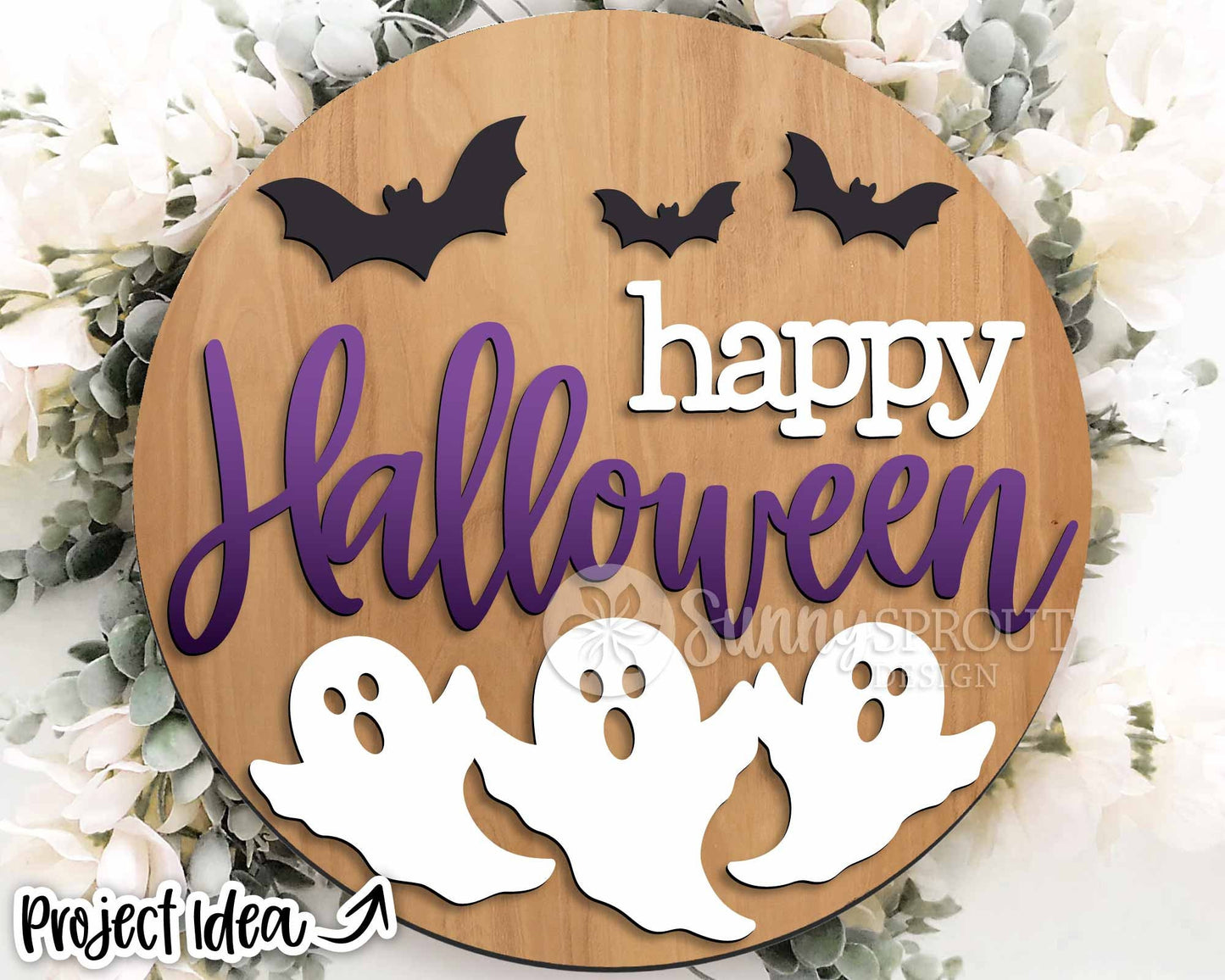 Halloween Laser Sign Bundle 4, Round door hanger, Glowforge laser file, Cricut cut file, Fall welcome sign, Spooky svg