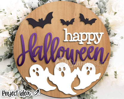 Halloween Laser Sign Bundle 4, Round door hanger, Glowforge laser file, Cricut cut file, Fall welcome sign, Spooky svg