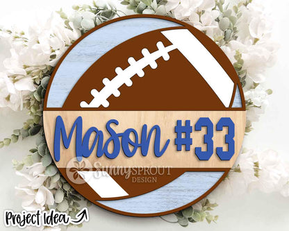 Football Player Name Number Sign, Digital Download, SVG Laser Cut File, Cricut, Door Hanger Wall Art Design, Personalized Sports Decor