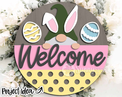 Bunny Gnome Welcome Sign, Digital download, SVG Laser cut file, Cricut, Round door hanger design, Easter decor