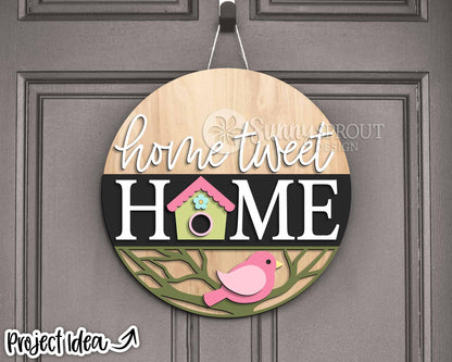 Home Tweet Home Bird House Sign, Digital download, SVG Laser cut file, Cricut, Round door hanger design, Spring decor
