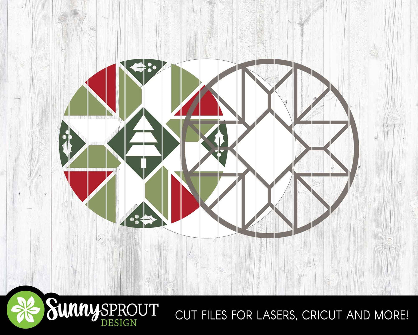 Christmas Tree Barn Quilt Sign, Digital Download, SVG Laser Cut File, Cricut, Round Door Hanger Design, Farmhouse Christmas Decor