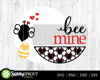 Bee Mine Honeycomb Heart Sign, Digital Download, SVG Laser Cut File, Cricut, Round Door Hanger Wall Art Design, Valentine's Day Decor