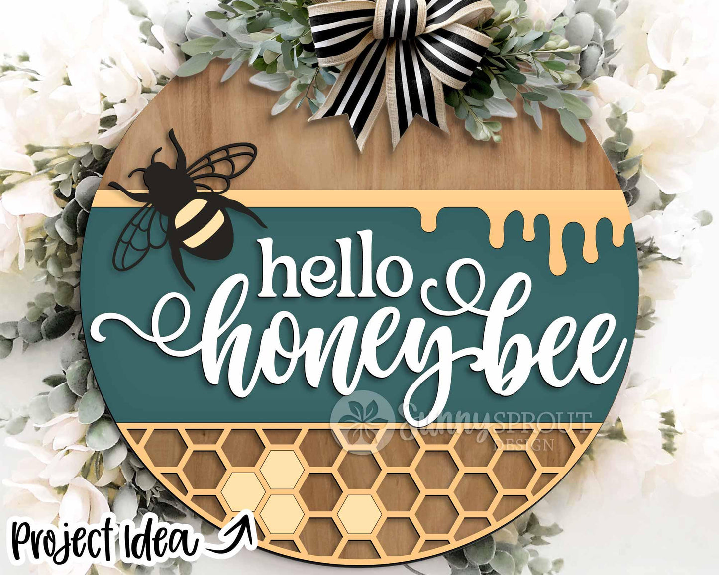 Honey Bee Laser Sign Bundle, Round door hanger svg, Glowforge laser file, Cricut, Front door welcome sign, Bee honeycomb