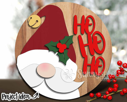 Ho Ho Ho Gnome Santa Face Sign, Digital Download, SVG Laser Cut File, Cricut, Round Door Hanger Design, Christmas Decor