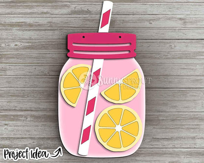 Mason Jar Pink Lemonade with Straw Sign, Digital Download, SVG Laser Cut File, Cricut, Summer Door Hanger Design