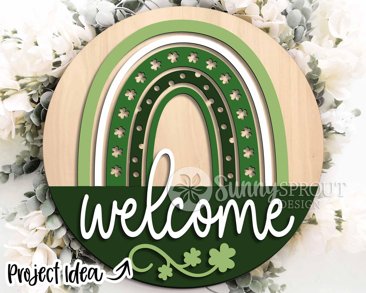 St. Patrick's Day Laser Sign Bundle 3, Round door hanger svg, Glowforge laser file, Cricut, Shamrock clover welcome sign