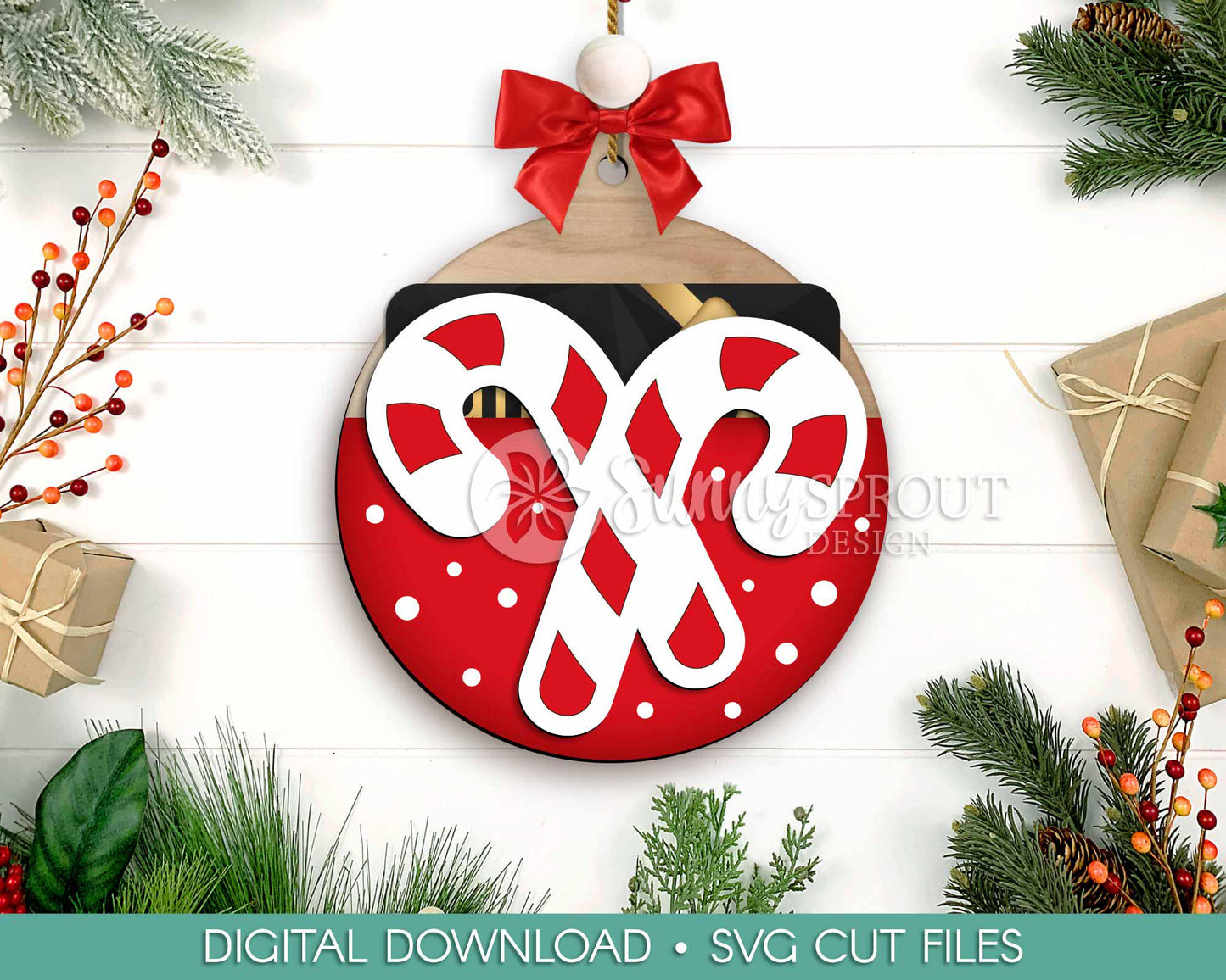 Gift Card Holder Candy Cane Ornament, Digital download, SVG laser cut file, Cricut, Christmas design