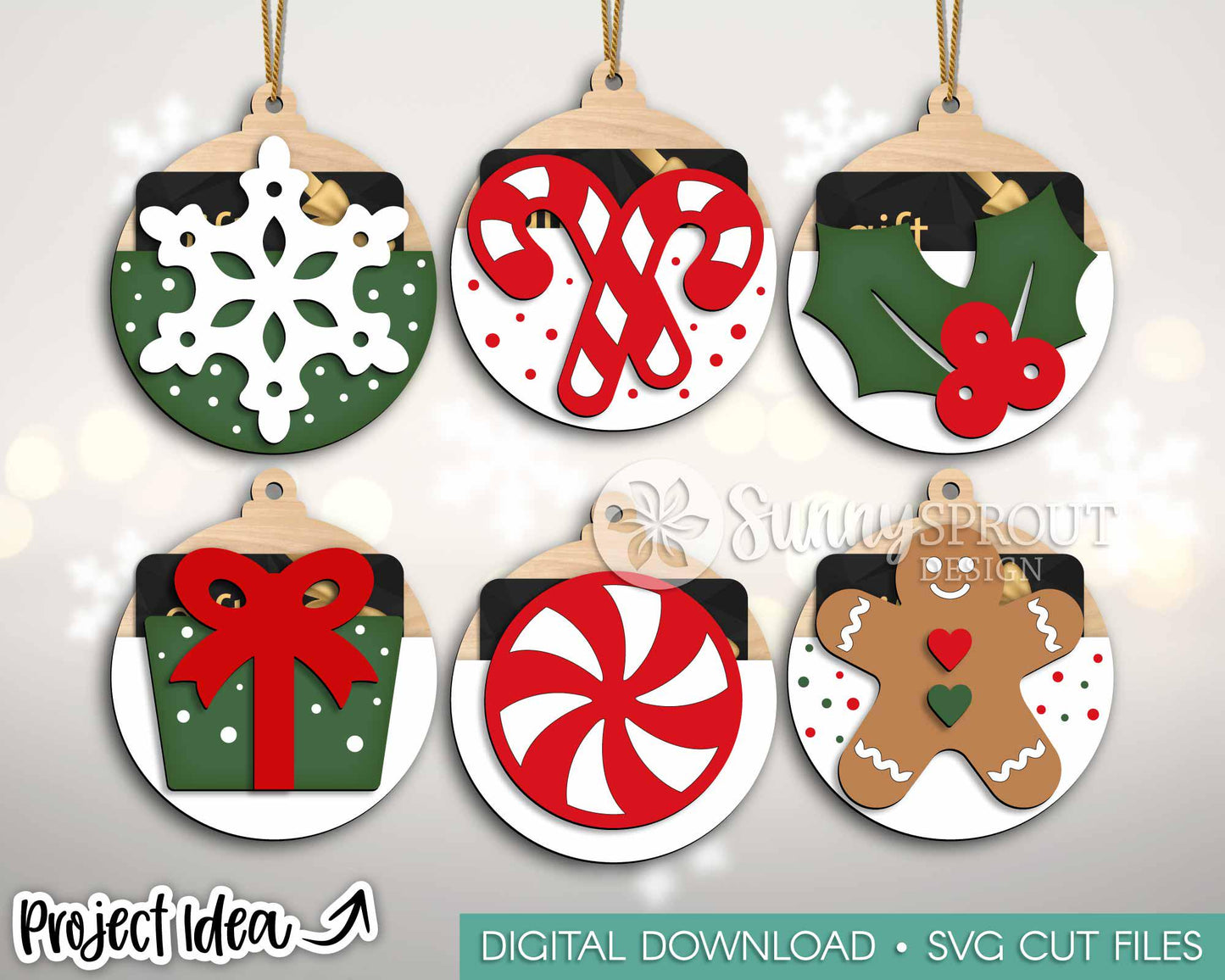 Gift Card Holder Ornament Bundle, Digital download, SVG laser cut file, Cricut, Christmas design