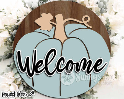 Welcome Pumpkin Round Sign, Digital Download, SVG Laser Cut File, Cricut, Round Fall Door Hanger Design