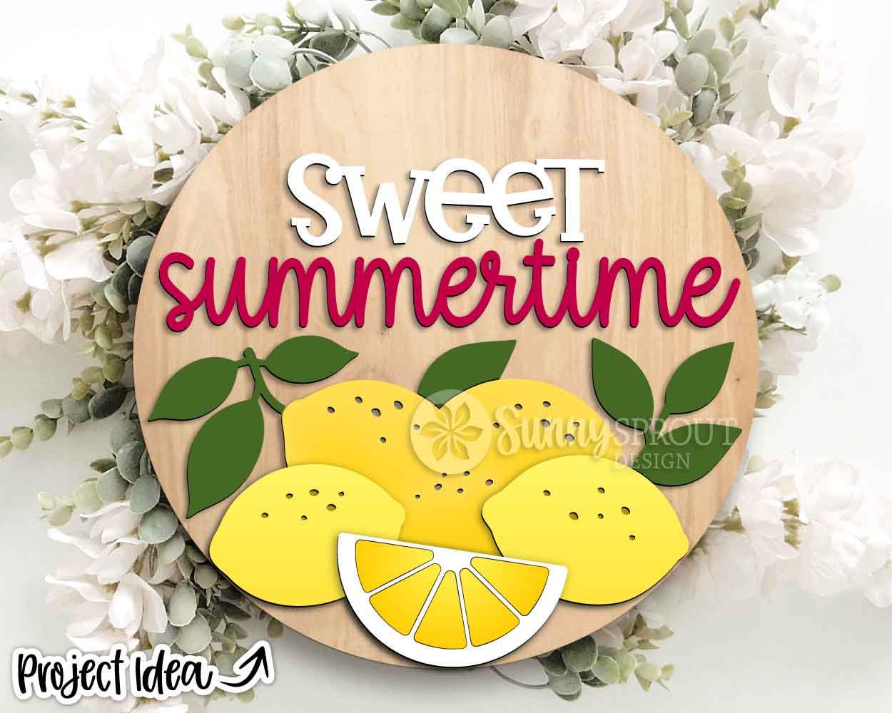 Sweet Summertime Lemons Sign, Digital Download, SVG Laser Cut File, Cricut, Summer Round Door Hanger Design