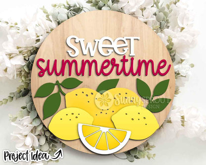 Sweet Summertime Lemons Sign, Digital Download, SVG Laser Cut File, Cricut, Summer Round Door Hanger Design