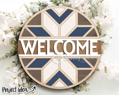 Barn Quilt Welcome Sign, Digital Download, SVG Laser Cut File, Cricut, Farmhouse Round Door Hanger Design