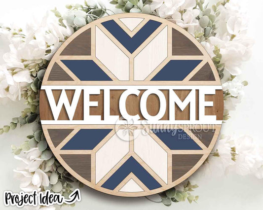 Barn Quilt Welcome Sign, Digital Download, SVG Laser Cut File, Cricut, Farmhouse Round Door Hanger Design