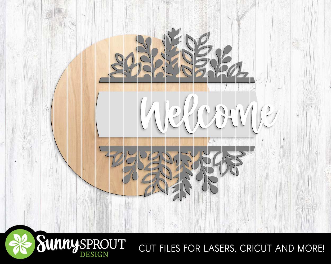 Wildflower Floral Welcome Sign, Digital Download, SVG Laser Cut File, Cricut, Summer Round Door Hanger Design