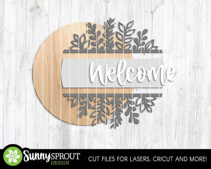 Wildflower Floral Welcome Sign, Digital Download, SVG Laser Cut File, Cricut, Summer Round Door Hanger Design