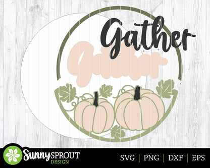 Gather Pumpkin Door Hanger Design, Digital Download, SVG Laser Cut File, Cricut, Round Thanksgiving Fall Door Hanger Design