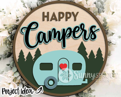 Camping Laser Sign Bundle, Round door hanger svg, Glowforge laser file, Cricut, Front door welcome sign, Summer decor svg