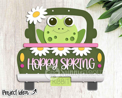 Hoppy Spring Frog Old Truck Sign, Digital download, SVG Laser cut file, Cricut, Door hanger design, Farmhouse decor