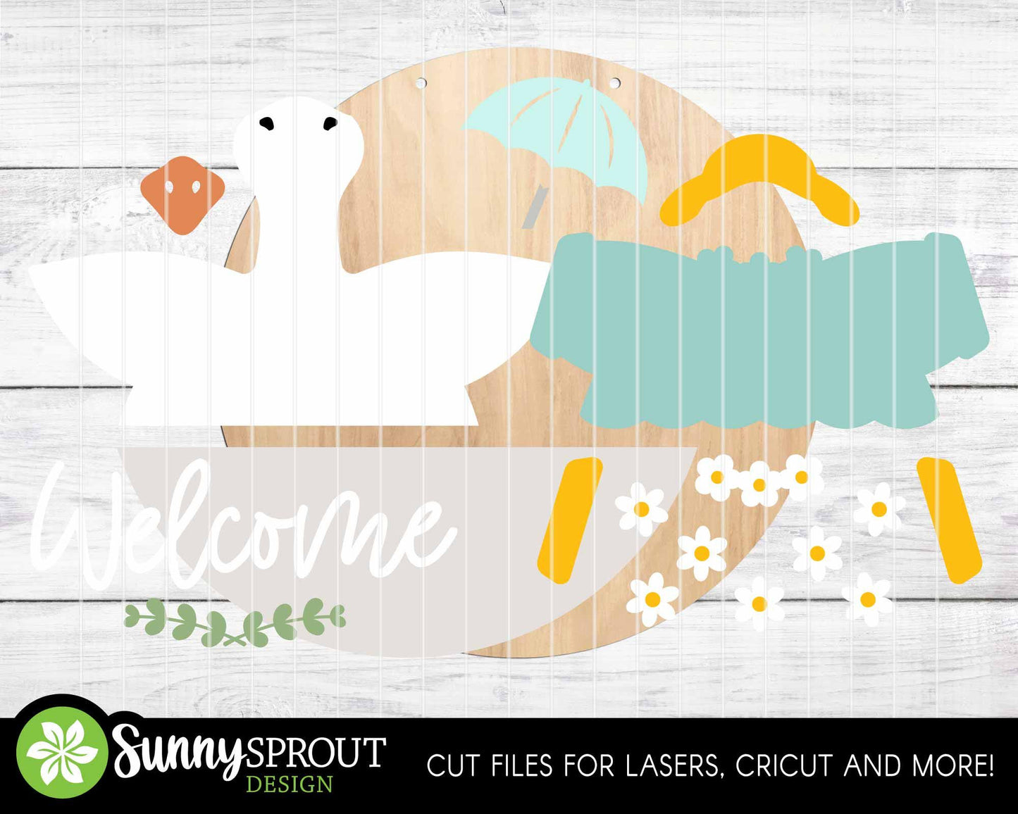 Goose Welcome Spring Sign, Digital download, SVG Laser cut file, Cricut, Round door hanger design