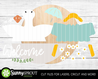 Goose Welcome Spring Sign, Digital download, SVG Laser cut file, Cricut, Round door hanger design