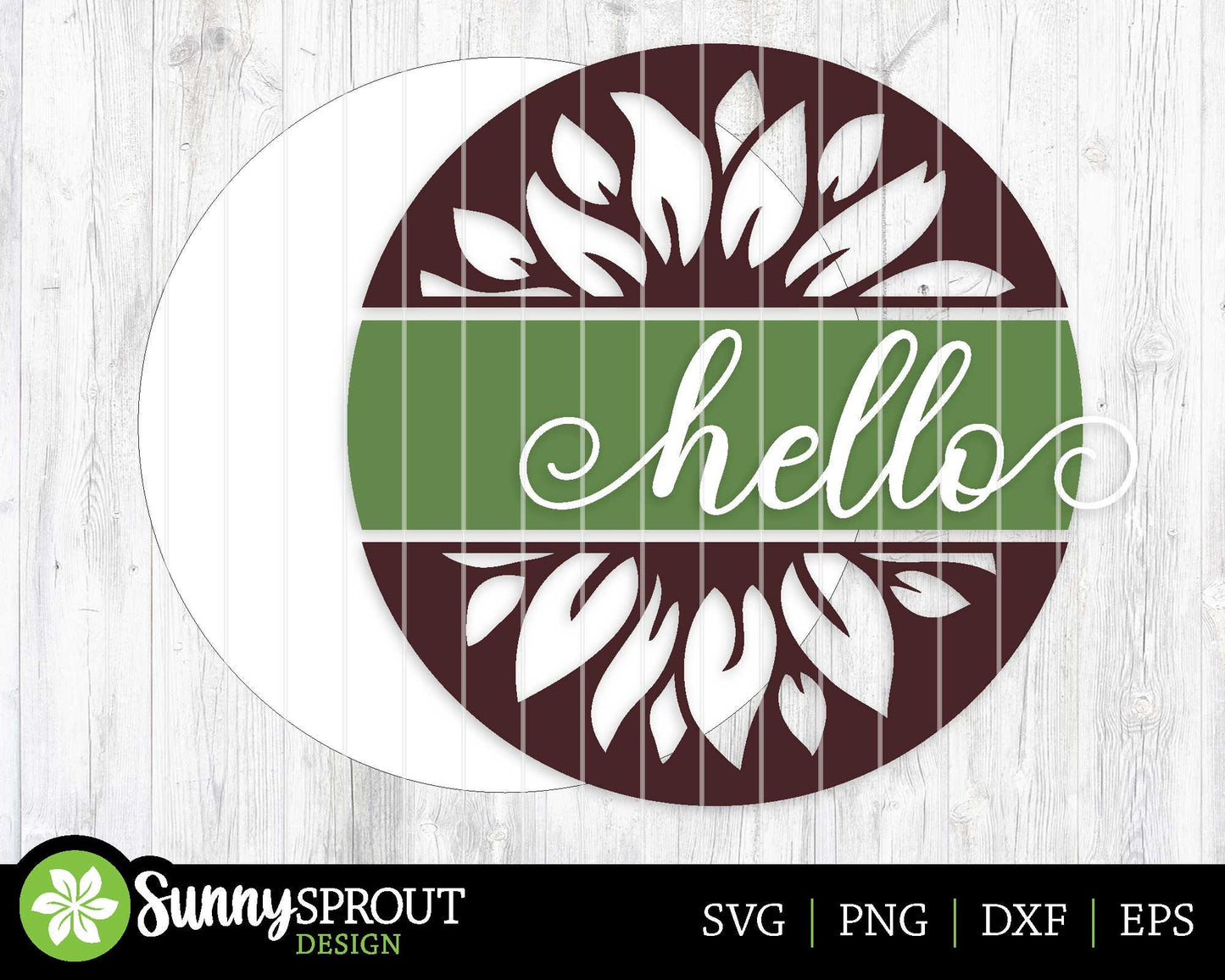 Hello Sunflower Round Sign, Digital Download, SVG Laser Cut File, Cricut, Summer Fall Round Door Hanger Design