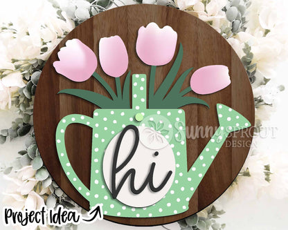 Spring Sign Bundle 1, Round door hanger svg, Glowforge laser file, Cricut svg, Spring flower welcome sign, Hello Spring