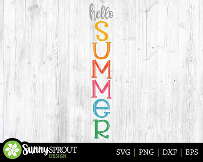 Hello Summer Porch Sign, Digital Download, SVG Laser Cut File, Cricut, Vertical Porch Leaner Design
