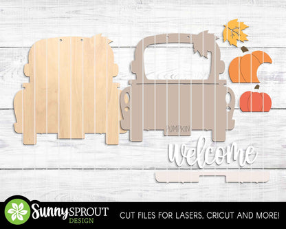 Welcome Fall Pumpkin Truck Sign, Digital Download, SVG Laser Cut File, Cricut, Fall Farmhouse Door Hanger Design