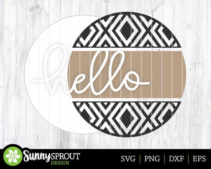 Hello Geometric Welcome Sign, Digital Download, SVG Laser Cut File, Cricut, Modern Farmhouse Round Door Hanger Design