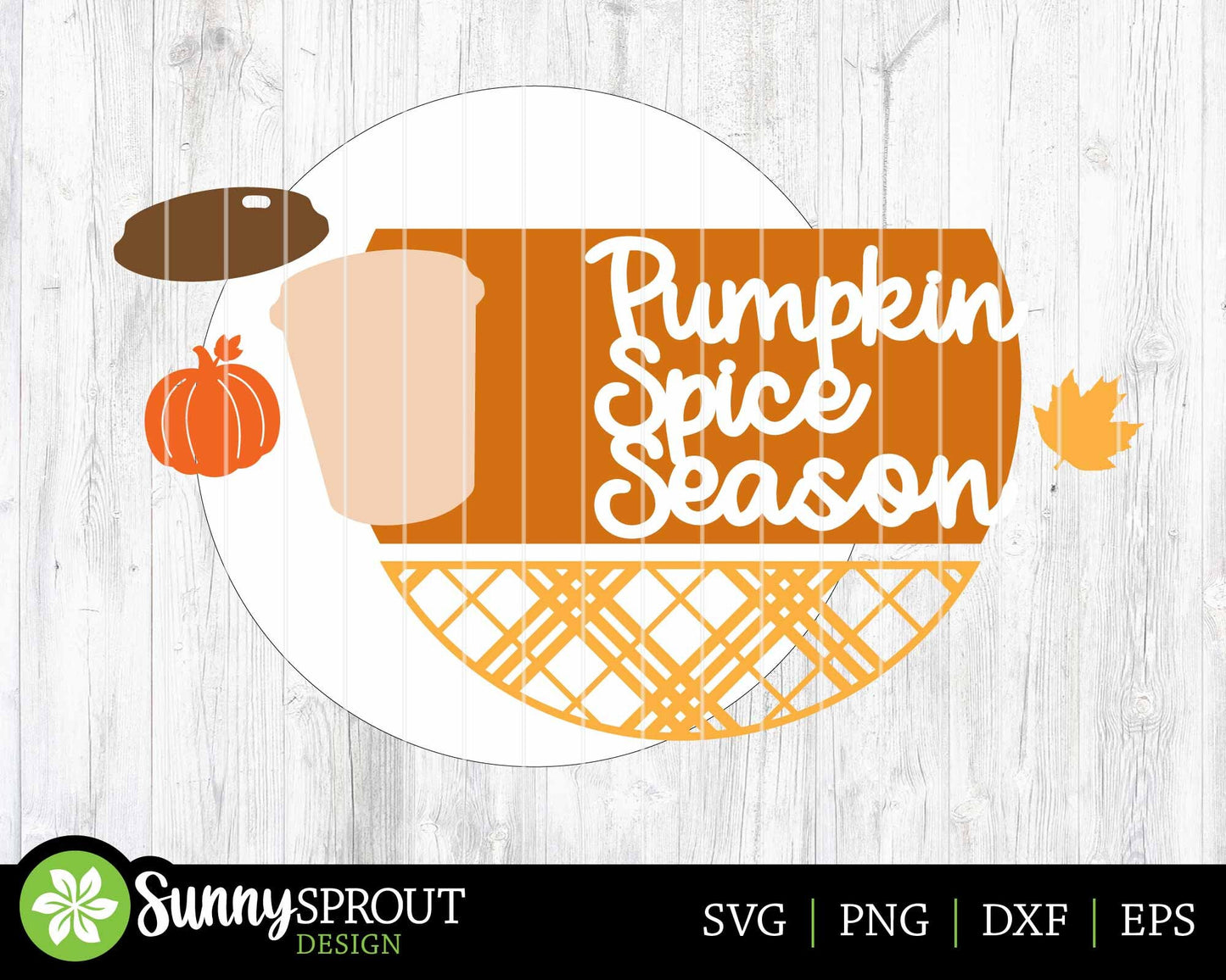 Pumpkin Spice Latte Season Sign, Digital Download, SVG Laser Cut File, Cricut, Round Fall Door Hanger Design