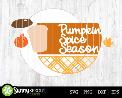 Pumpkin Spice Latte Season Sign, Digital Download, SVG Laser Cut File, Cricut, Round Fall Door Hanger Design