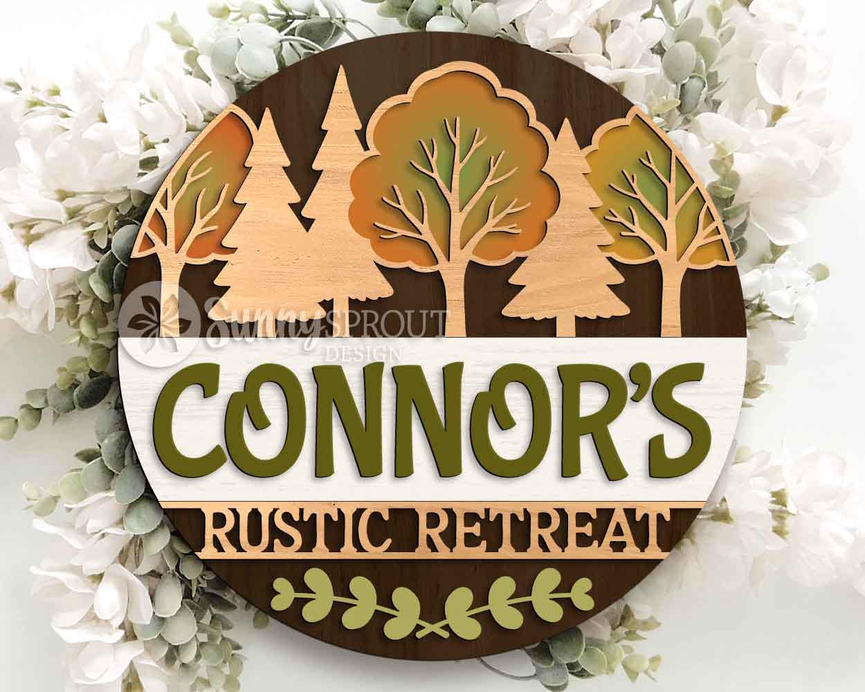 Personalizable Campsite Sign, Digital download, SVG Laser cut file, Cricut, Round door hanger design, Family name camping decor