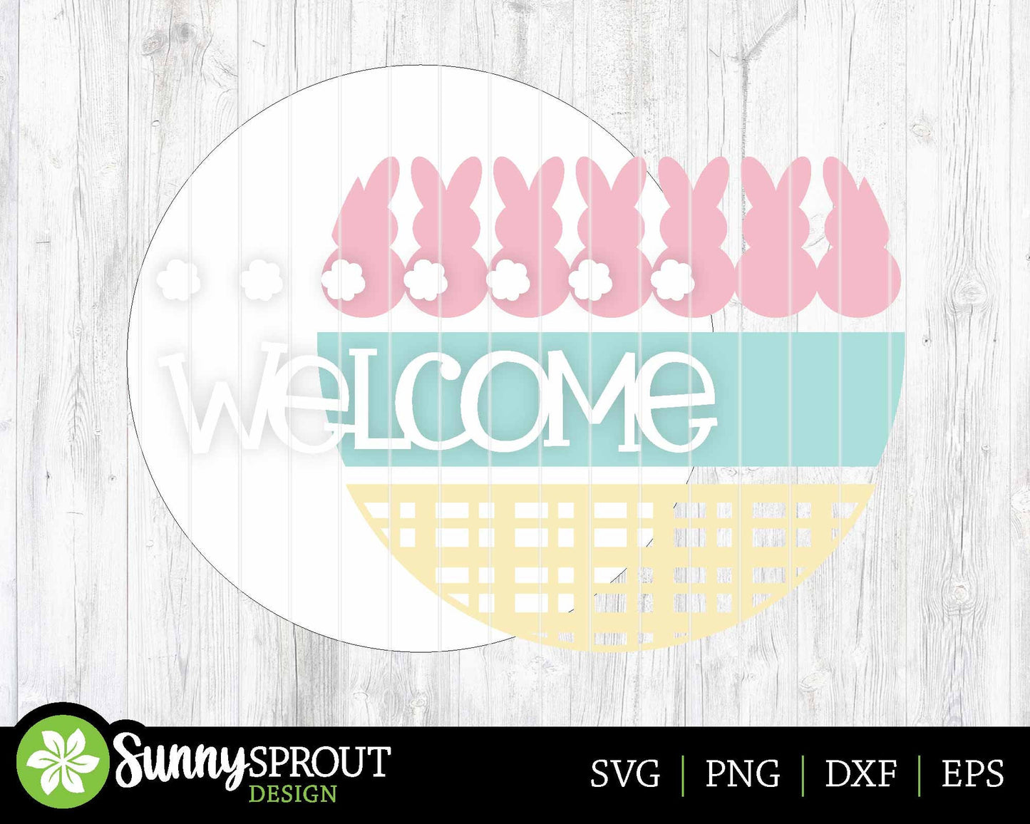 Welcome Bunny Tail Sign, Digital download, SVG laser cut file, Cricut, Round door hanger design, Spring Easter decor