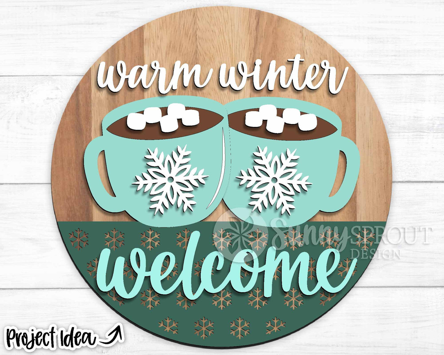 Warm Winter Welcome Hot Cocoa, Round door hanger svg, Glowforge laser cut file, Cricut, Silhouette, Christmas welcome svg