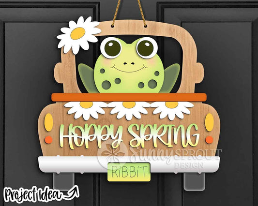 Hoppy Spring Frog Old Truck Sign, Digital download, SVG Laser cut file, Cricut, Door hanger design, Farmhouse decor