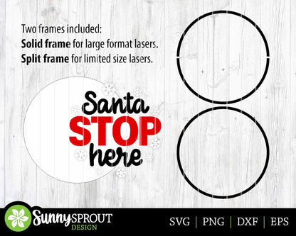 Santa Stop Here Sign, Digital Download, SVG Laser Cut File, Cricut, Round Door Hanger Design, Christmas Decor