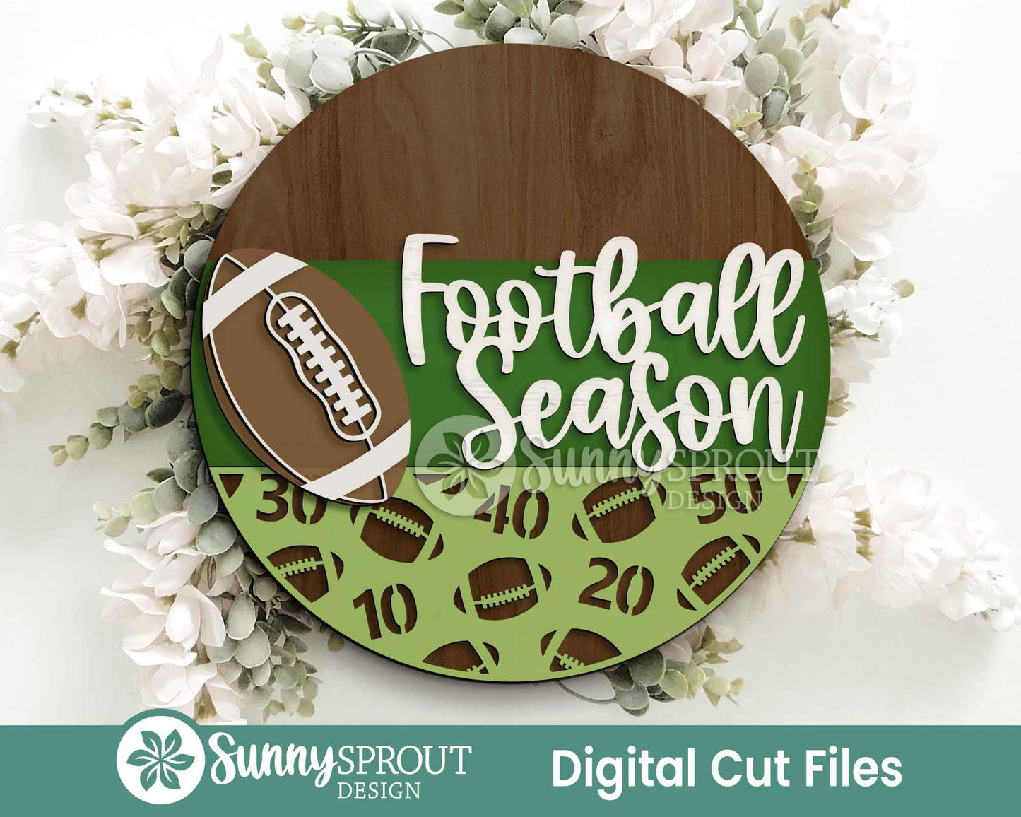 Football Season Sign, Digital Download, SVG Laser Cut File, Cricut, Round Door Hanger Wall Art Design, Sports Decor