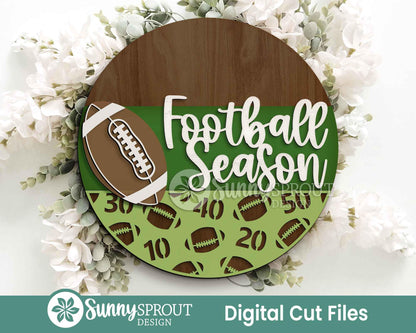 Football Season Sign, Digital Download, SVG Laser Cut File, Cricut, Round Door Hanger Wall Art Design, Sports Decor