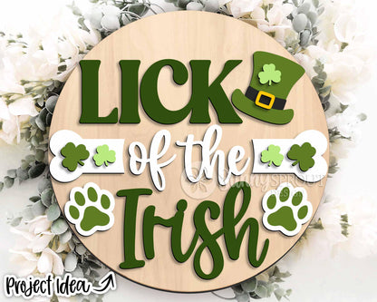 Dog Lick of the Irish Sign, Digital Download, SVG Laser Cut File, Cricut, Round Door Hanger Design, St. Patrick's Day Pet Decor