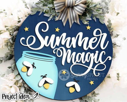 Summer Magic Firefly Sign, Digital Download, SVG Laser Cut File, Cricut, Round Door Hanger Design