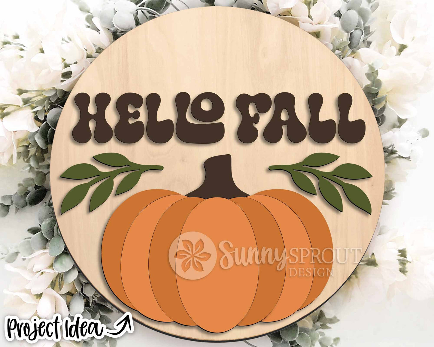 Hello Fall Retro Pumpkin Sign, Digital Download, SVG Laser Cut File, Cricut, Round Autumn Door Hanger Design