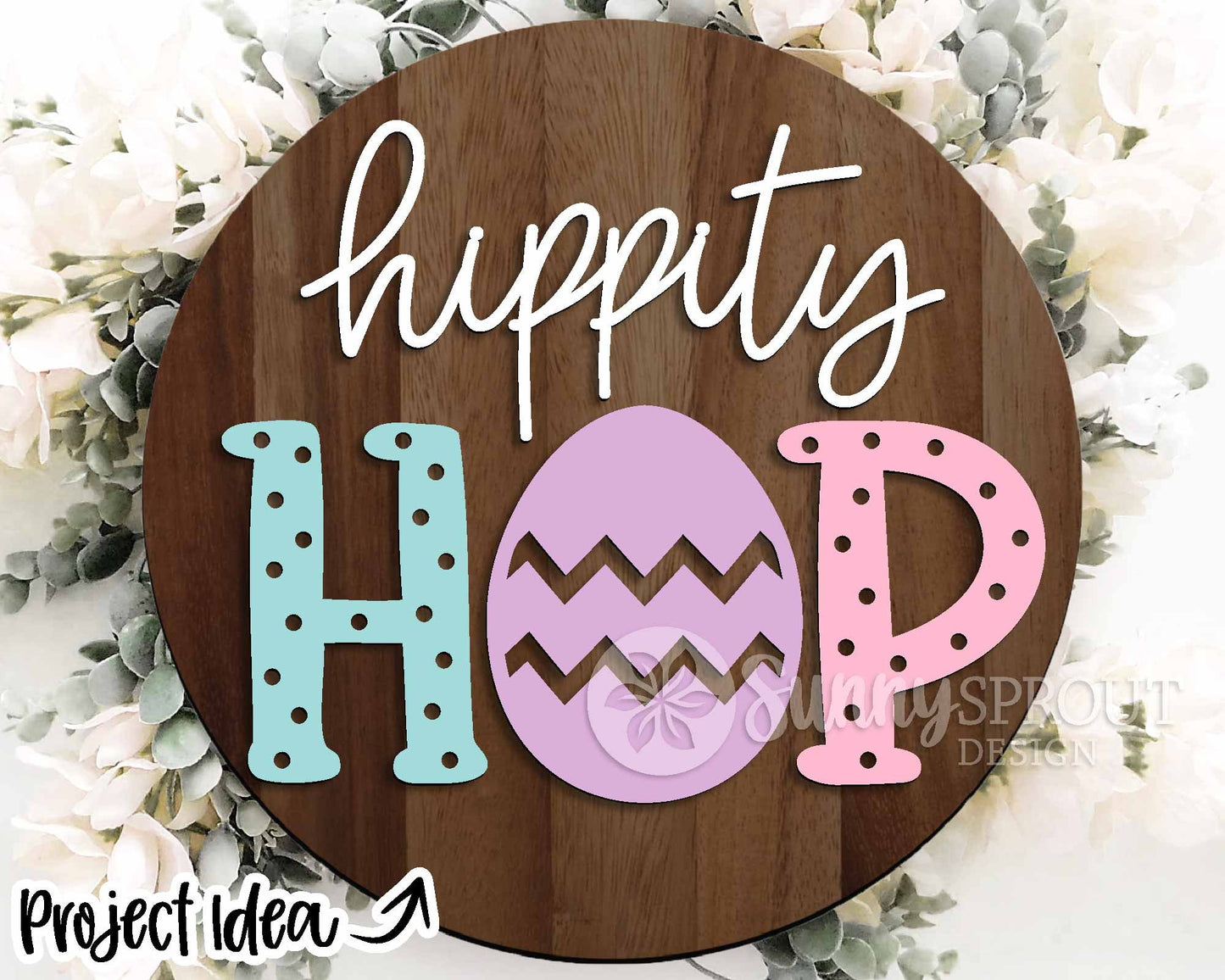 Hippity Hop Easter Egg Sign, Digital download, SVG Laser cut file, Cricut, Round door hanger design