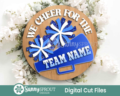 We Cheer For The Team Name Sign, Digital Download, SVG Laser Cut File, Cricut, Round Door Hanger Design, Personalized Sports Decor