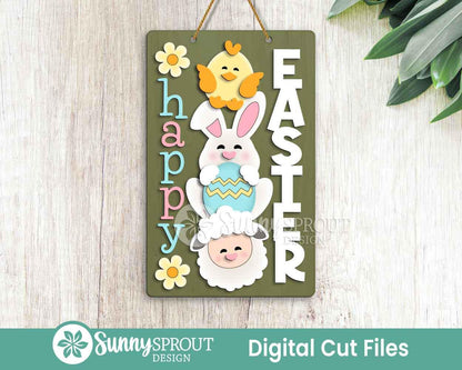 Welcome Bunny Chick & Lamb Sign, Digital download, SVG Laser cut file, Cricut, Door hanger wall art design, Spring Easter decor