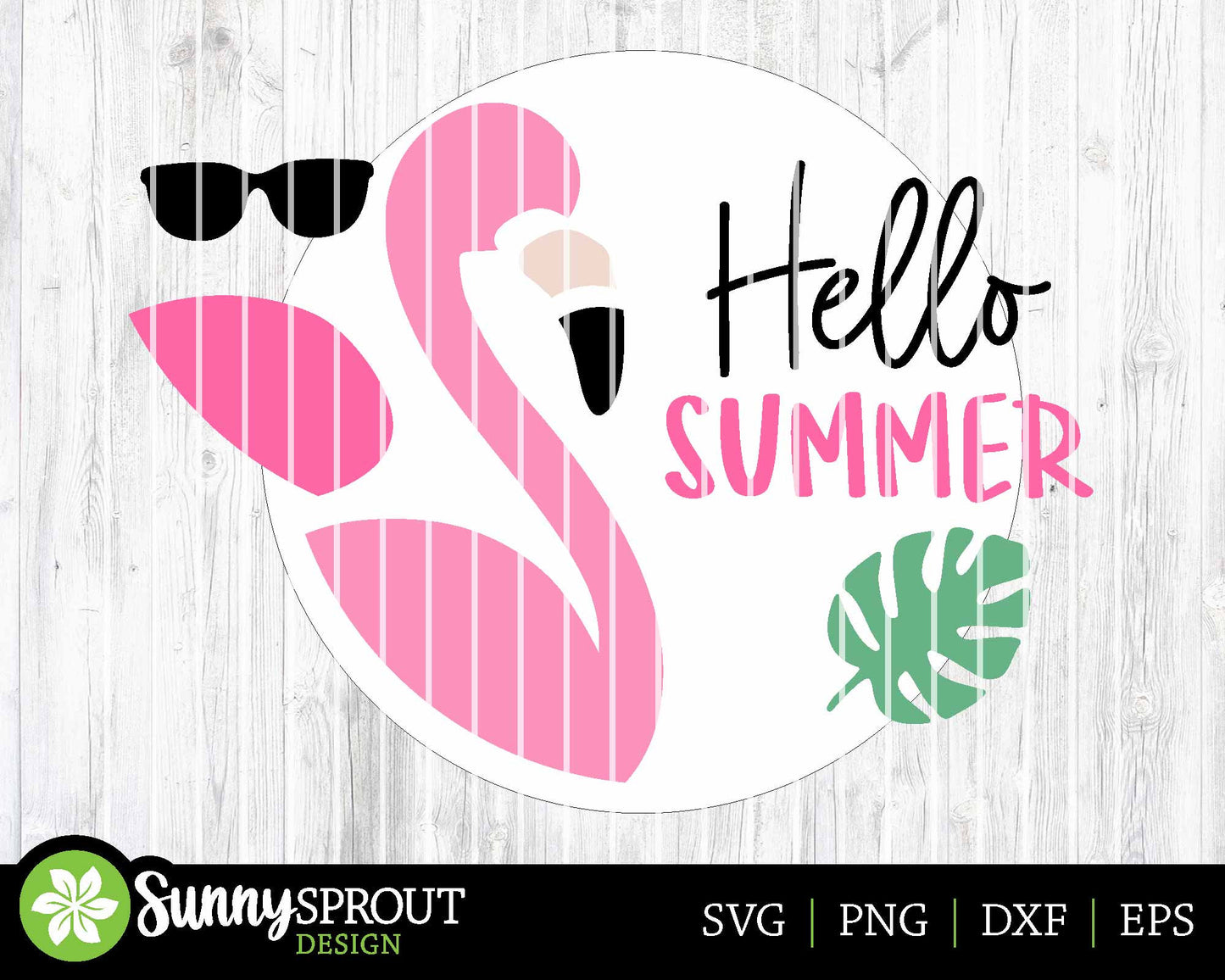 Hello Summer Flamingo Sunglasses Sign, Digital Download, SVG Laser Cut File, Cricut, Round Door Hanger Design