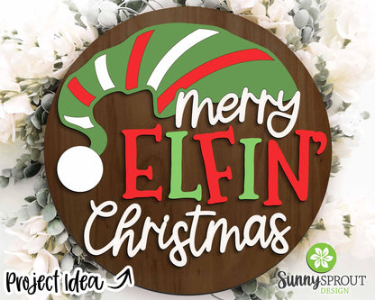 Christmas Laser Sign Bundle 5, Round door hanger, Glowforge laser cut file, Holiday welcome sign svg, Winter decor svg