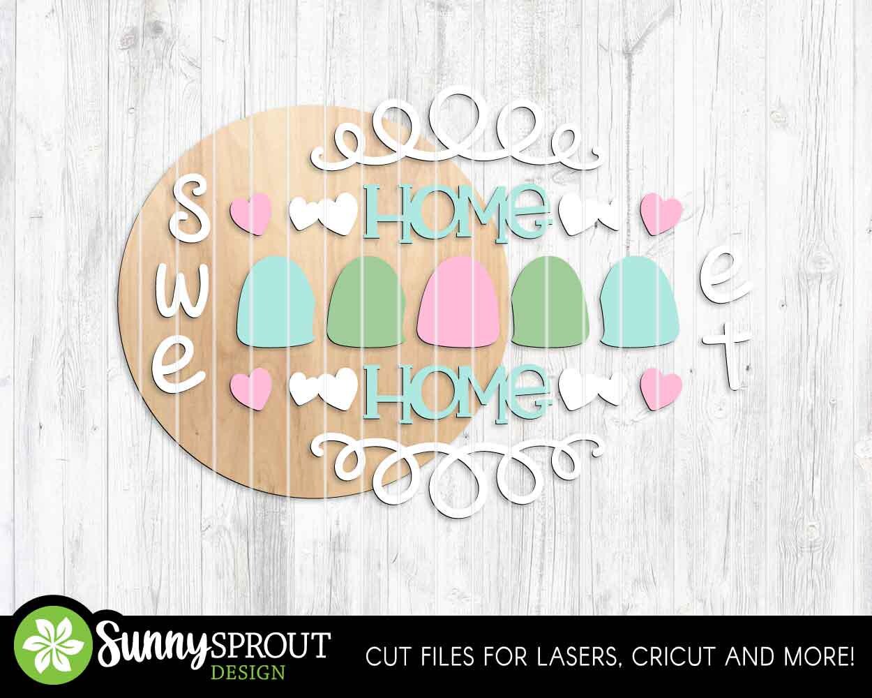 Home Sweet Home Gumdrop Sign, Digital Download, SVG Laser Cut File, Cricut, Round Door Hanger Design, Christmas Candy Decor