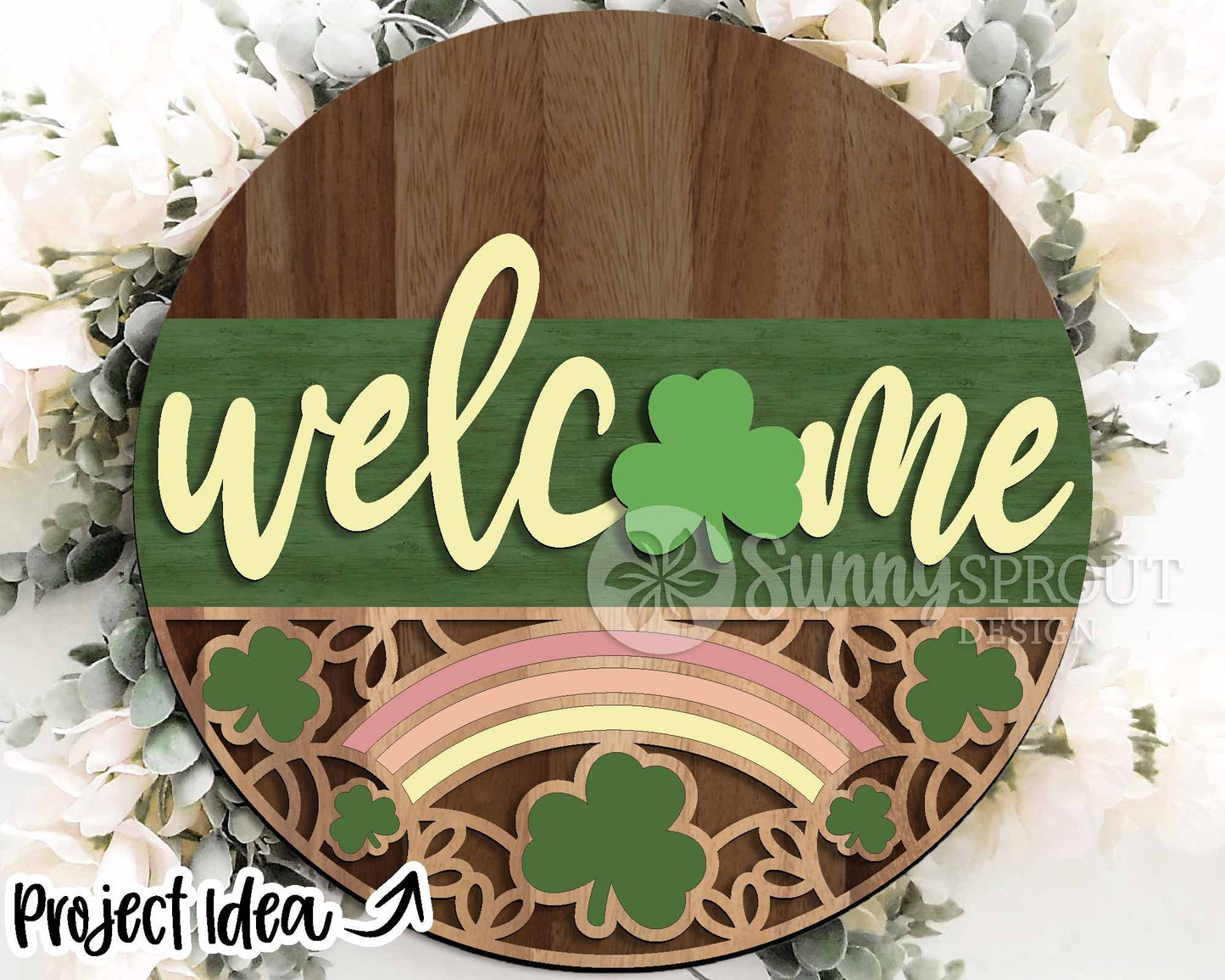 St. Patrick Laser Sign Bundle 1, Round door hanger, Glowforge laser file, Cricut cut, Silhouette, Shamrock welcome sign