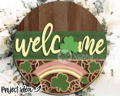 St. Patrick Laser Sign Bundle 1, Round door hanger, Glowforge laser file, Cricut cut, Silhouette, Shamrock welcome sign